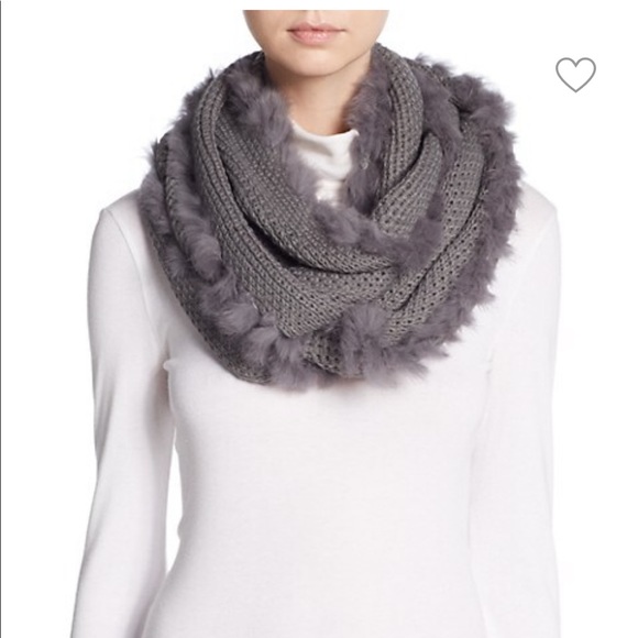 La Fiorentina Accessories - NWT La Fiorentina Silver Gray Rabbit Fur Trimmed Infinity Scarf